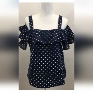 J. Crew Navy Ruffle Polka Dot Blouse